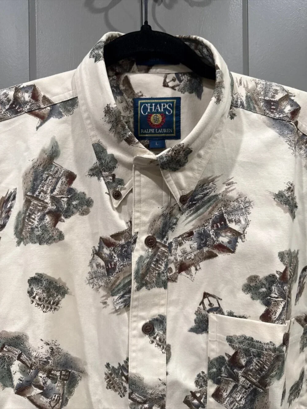 Chaps Men's Large L  Flannel Shirt Long Sleeve White Multicolor - Picture 3 of 9